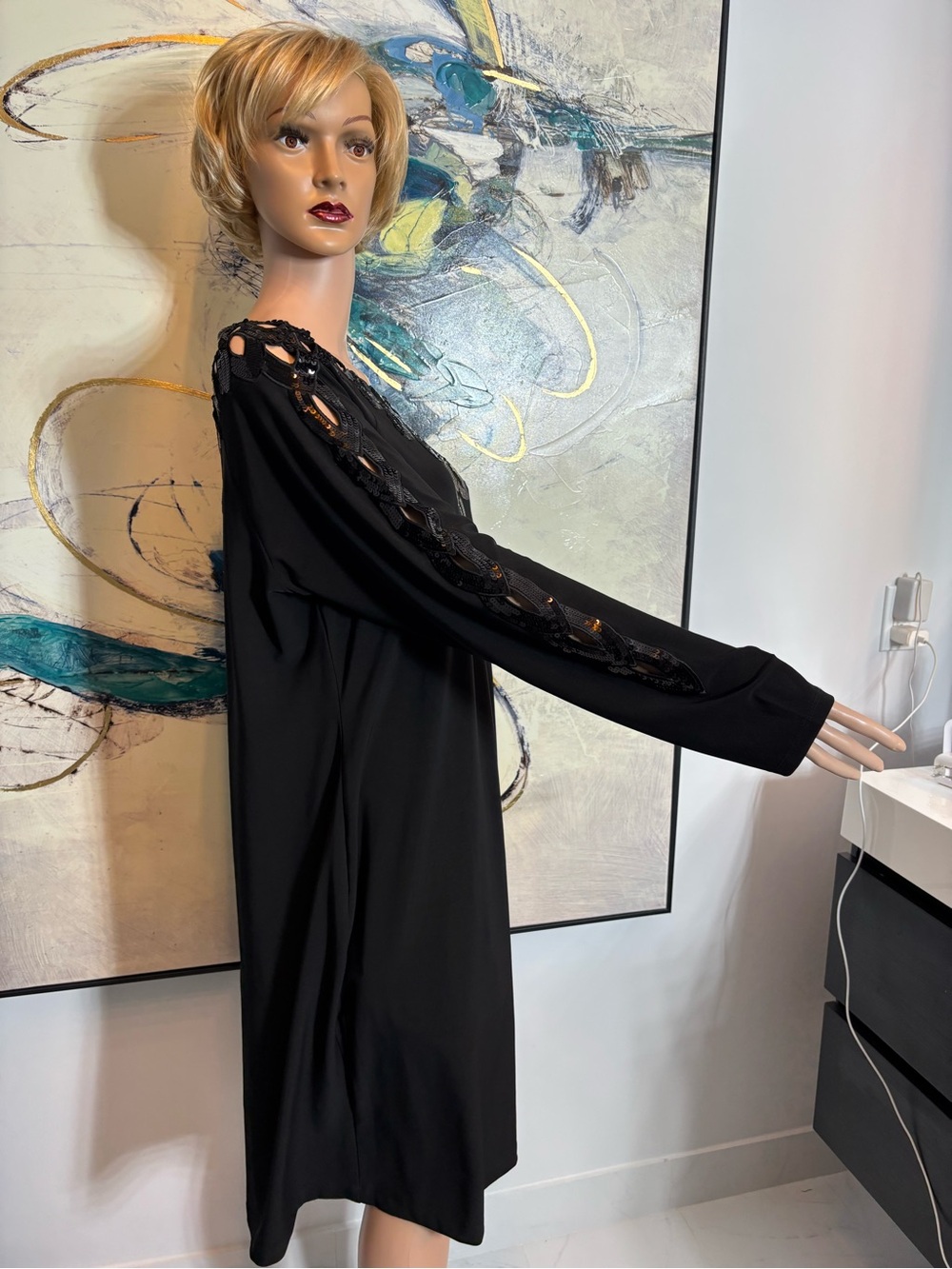 cleo Black Long Sleeve Embellished Cocktail Dress - Picture 7 of 15